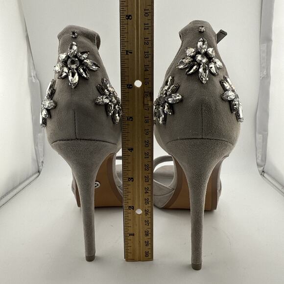 Michael Kors Patti Platform Soft Suede Leather Jewel Women's 10M Pearl Grey Heel - Picture 7 of 9